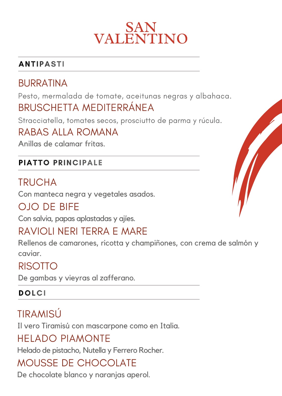 Menú San Valentín